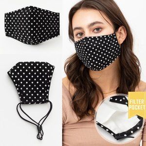Blk Polka Dots Reusable 3 Layer Filter Pocket Mask